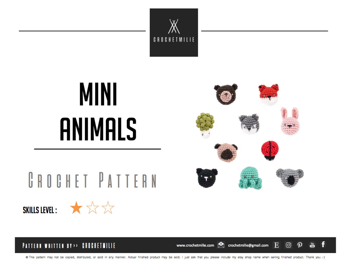 Mini Animals, Crochet Patterns, PDF Tutorial, Bundle of 10 Patterns,  Keychains Patterns, Crochet Charms, Amigurumi Pattern, Easy Pattern 