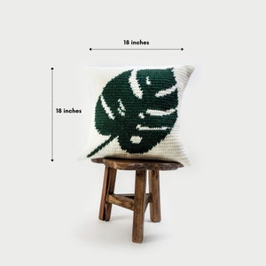 Crochet Monstera Pillow Pattern, Tropical Leaf cushion easy tapestry crochet pattern image 5