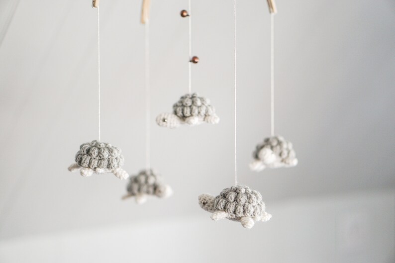 Baby mobile Happy little turtles ocean theme nursery crochet neutral baby shower girl and boy knit baby mobile wool crib image 5