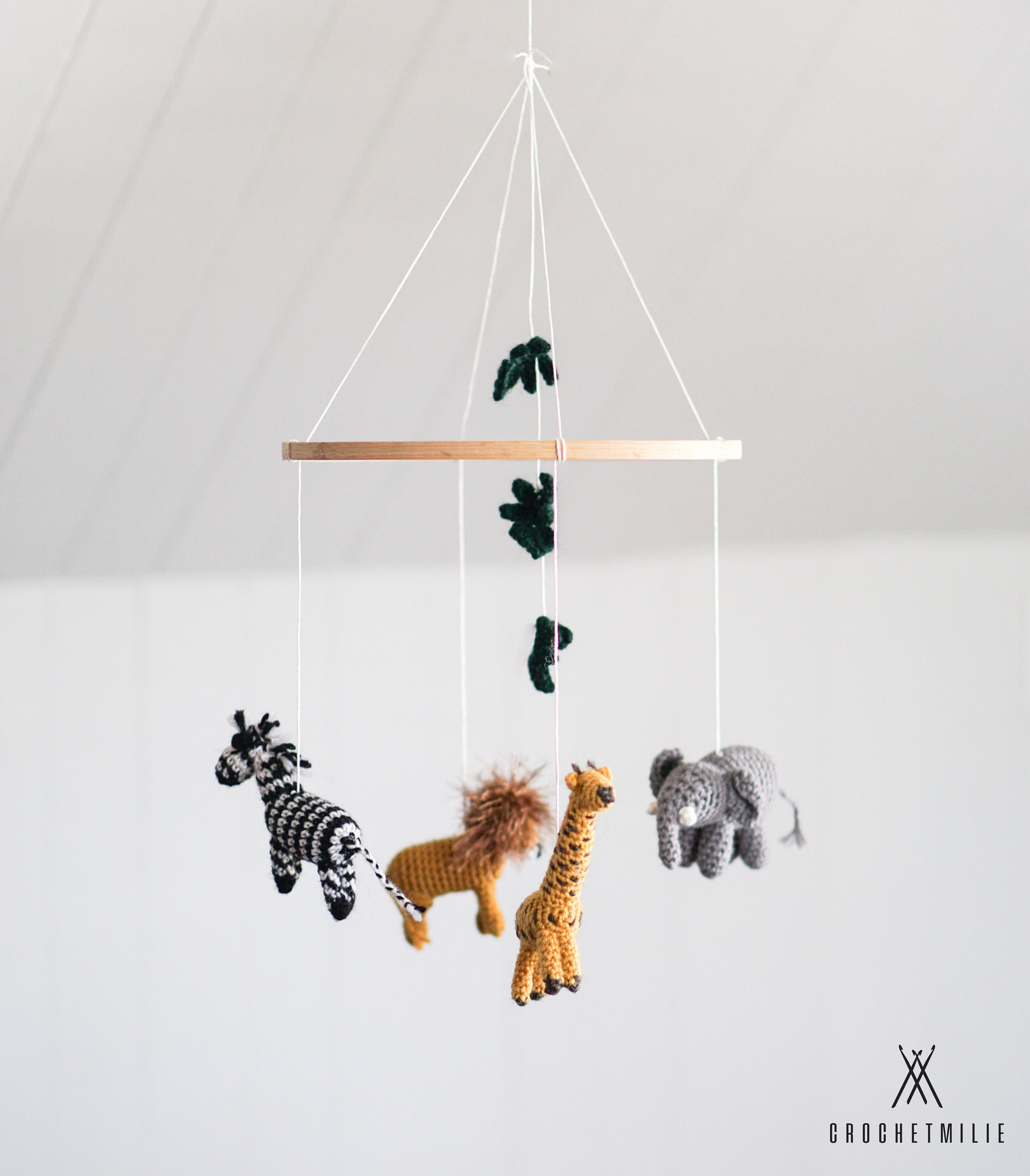 Mobile Pour Bébé Rêves Sauvages - Neutre Theme Chambre Bebe Safari Jungle Afrique Animals Au Crochet