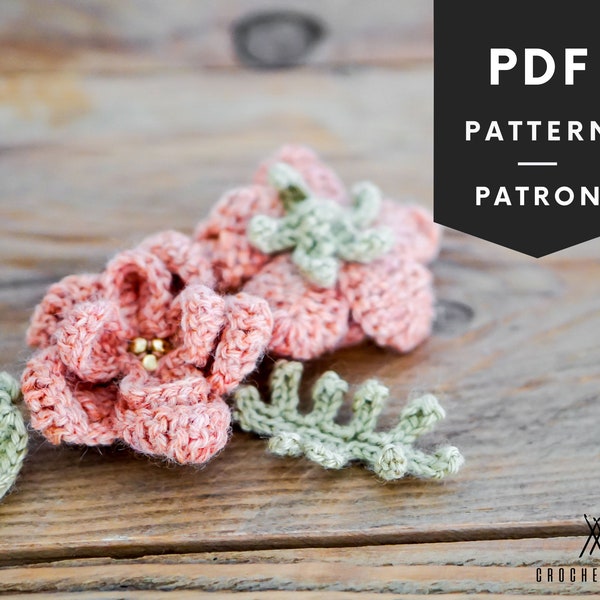 Flower Crochet Pattern, Small Flower And Leaf, Crochet Decoration Pattern, Baby Crochet Decor, DIY Crochet Flower, Instant Download