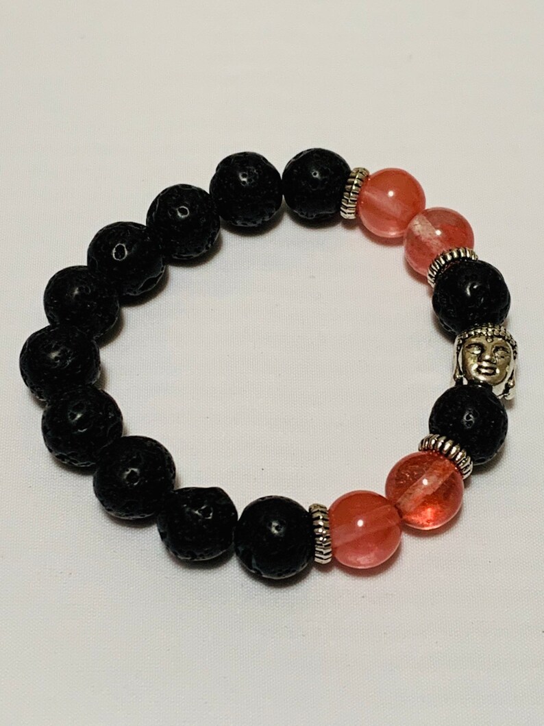 Carnelian and lava bead stretch bracelet