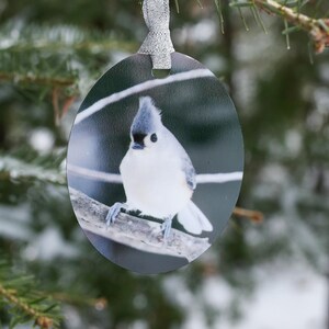 Tufted Titmouse Aluminum Oval Ornament w/ Gift Box (Double-Sided)