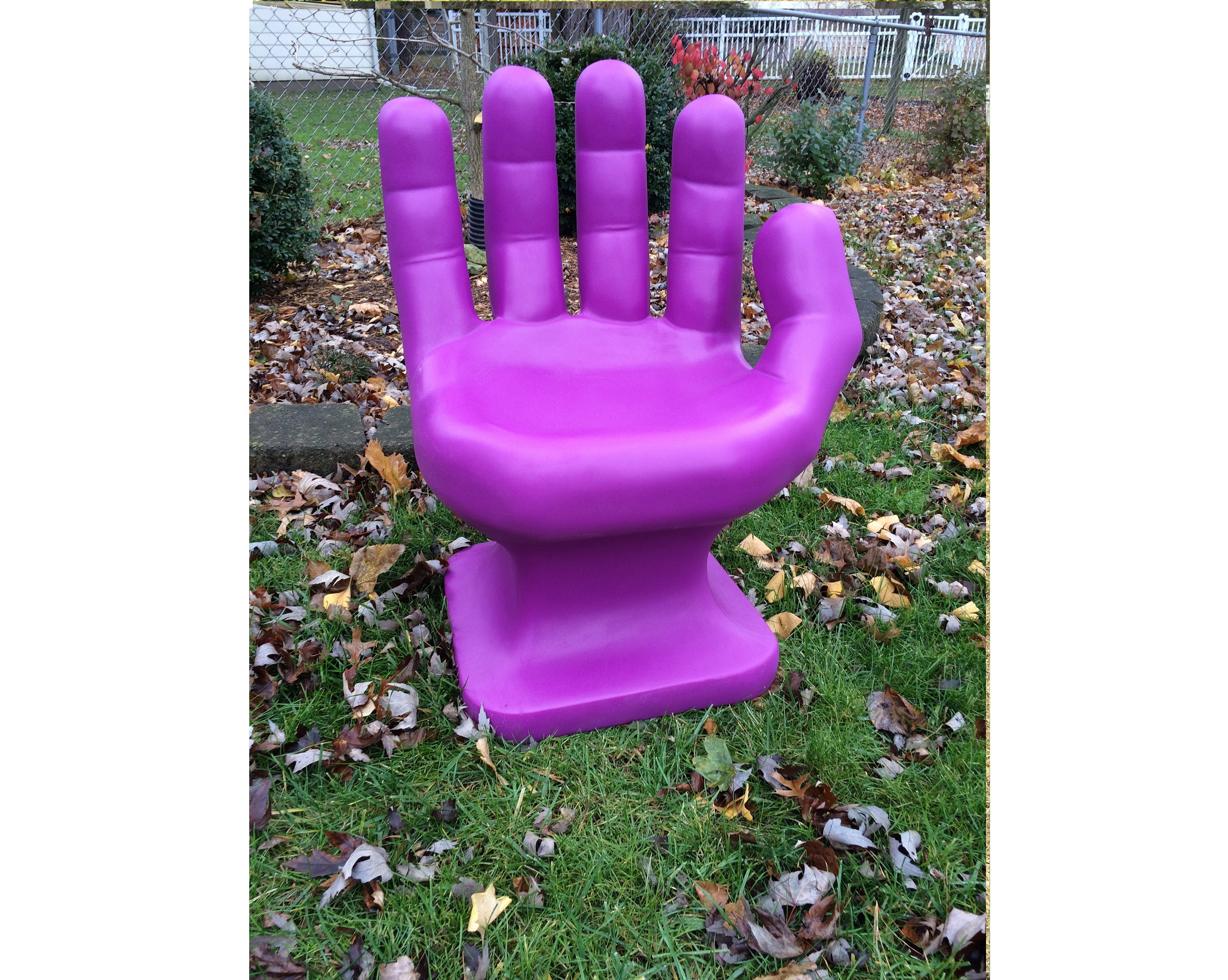 GIANT BRIGHT Purple HAND SHAPED CHAIR 32" adult size 70's Retro EAMES iCarly NEW 