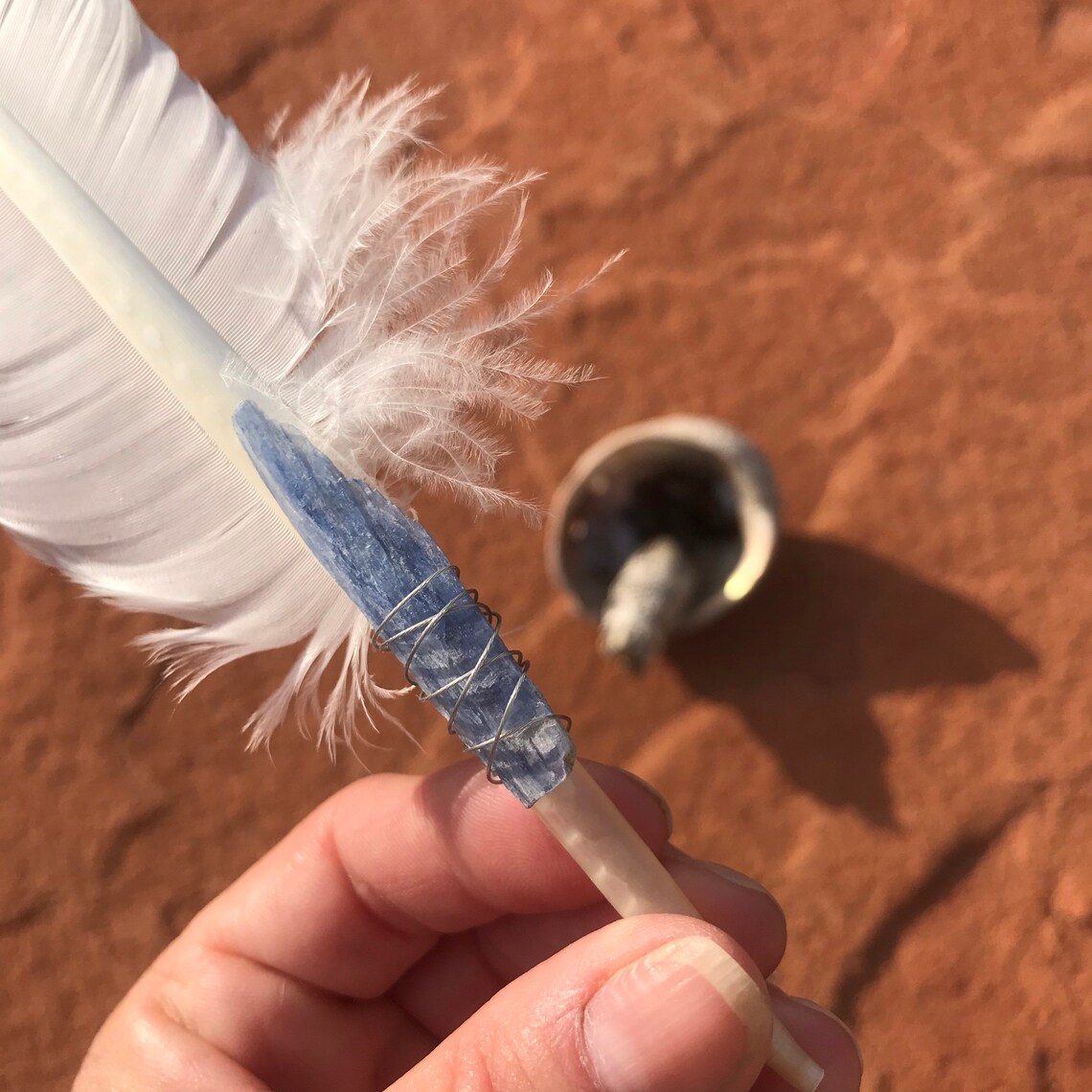 White feather wand with leather wrap handle Etsy