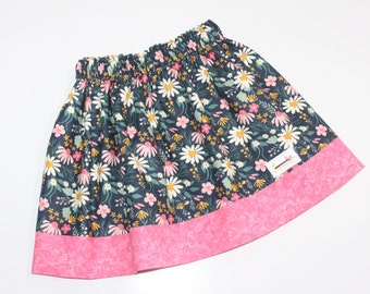 Reversible Skirt Daisies Size 2, girls clothing, handmade skirt, girls skirt, toddler skirt, skirt, gift for girl, in the garden, navy