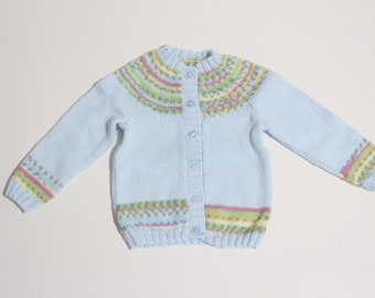 Knitted child's cardigan size 2-3, jacket, blue cardigan, blue, handmade cardigan, wool, vertigated, 2 year old, knitting, knitted cardigan