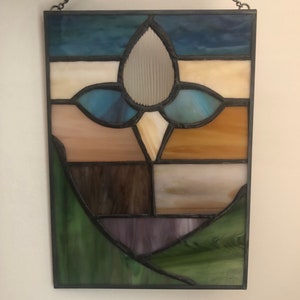 Floating Flower Stained Glass Panel Wall Hanging Sun Catcher image 2