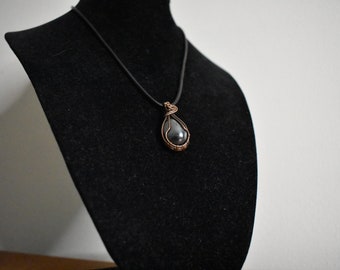 Hematite and Copper Wire Wrap Pendant Necklace