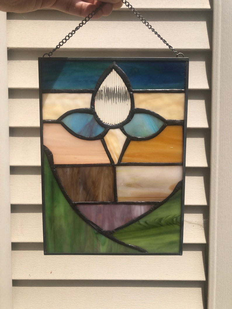 Floating Flower Stained Glass Panel Wall Hanging Sun Catcher image 3