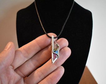 Bismuth Crystal and Stained Glass Sterling Silver Wire Wrapped Pendant