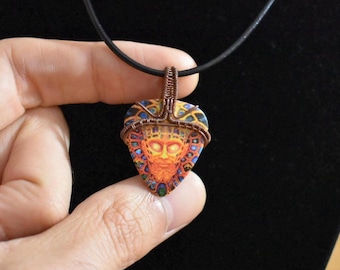 Guitar Pick Pendant Wire Wrapped in Copper & Cord Necklace