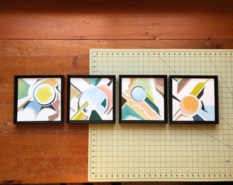 Quadtych of Mini Geometric Abstract Acrylic Paintings