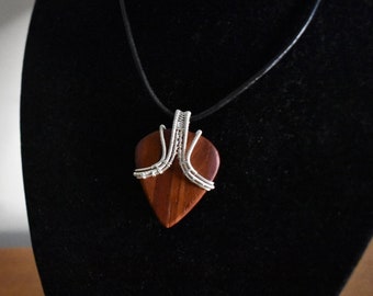 Wood Guitar Pick Wire Wrapped in Sterling Silver