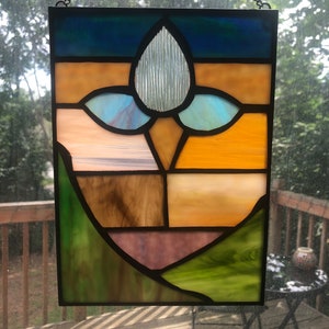 Floating Flower Stained Glass Panel Wall Hanging Sun Catcher image 1