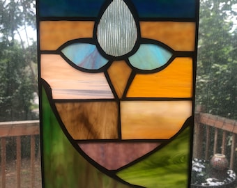Floating Flower Stained Glass Panel Wall Hanging Sun Catcher