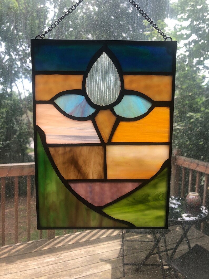 Floating Flower Stained Glass Panel Wall Hanging Sun Catcher image 1