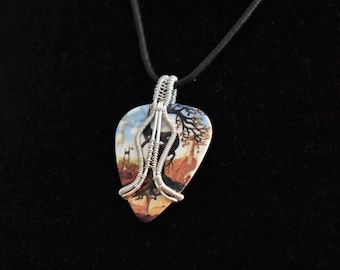 Guitar Pick Pendant Wire Wrapped in Sterling Silver Necklace
