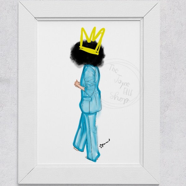 Tracee Ellis Ross Fan Art, Black Queen in Blue Digital Print