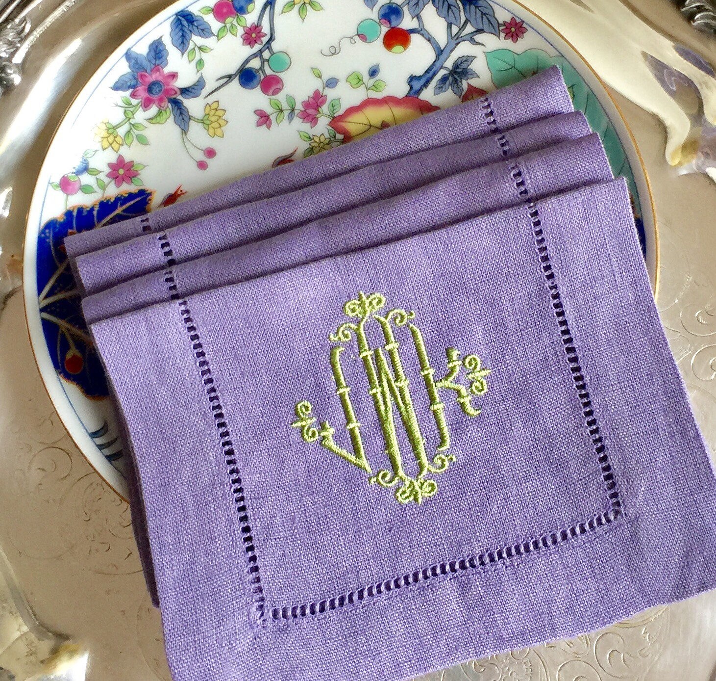 Monogrammed Linen Hemstitched Cocktail Napkins 100 European Etsy