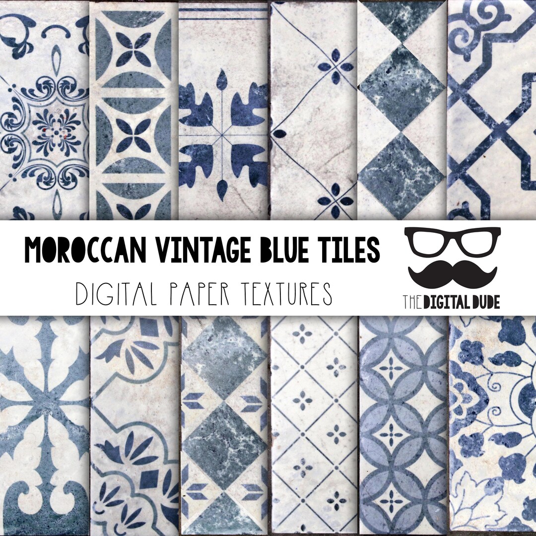 Vintage Moroccan Blue Tile Digital Paper: Scrapbook Paper Set (instant ...