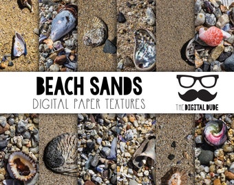 Beach Sands Digital Paper: Shell Textures Scrapbook Set (Instant Download)