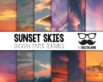 Papel digital Sunset Skys: conjunto de texturas para álbumes de recortes (descarga instantánea)
