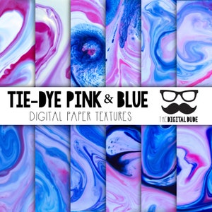 Tie-Dye Pink & Blue, Premium Digital Paper, druckbares Scrapbook Papier Set, Tie-Dyed Texture, Sofortiger Download