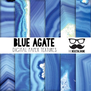 Blue Agate, Premium Digital Paper, Printable Scrapbook Paper Set, Agate Texture, Gemstone. Instant Download