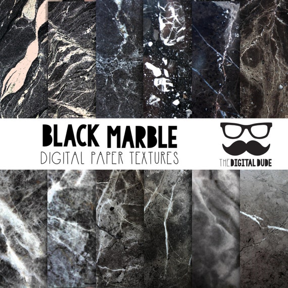Black Marble Digital Paper: Polished Stone Texture (Instant Download)