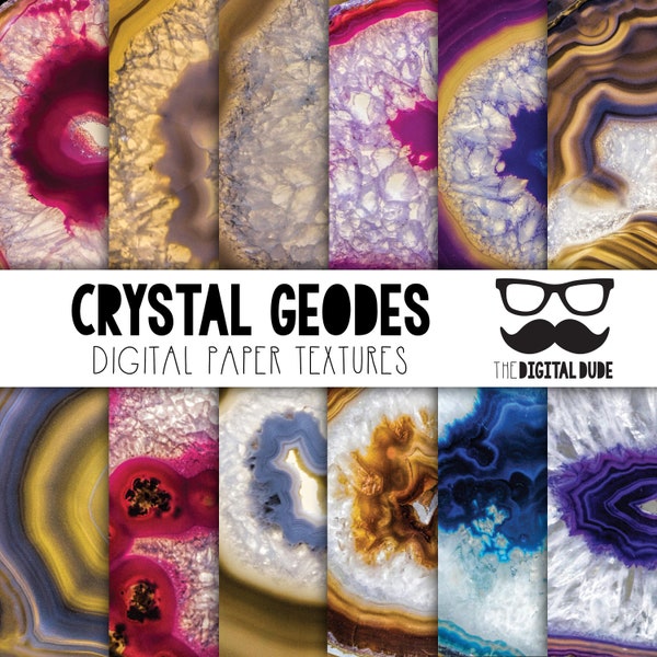 Crystal Geodes Premium Digital Paper, Printable Scrapbook Paper Set, Crystal Textures, Instant Download