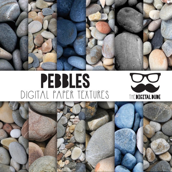 Pebbles Premium Digital Paper, Printable Scrapbook Paper Set, Pebble Texture, Stones, Instant Download