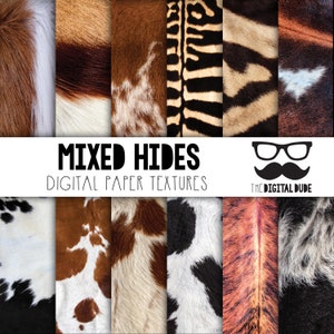 Pieles de animales mixtas, Papel digital premium, Juegos de papel de álbum de recortes imprimibles, Textura de pieles de animales mixtas, Descarga instantánea