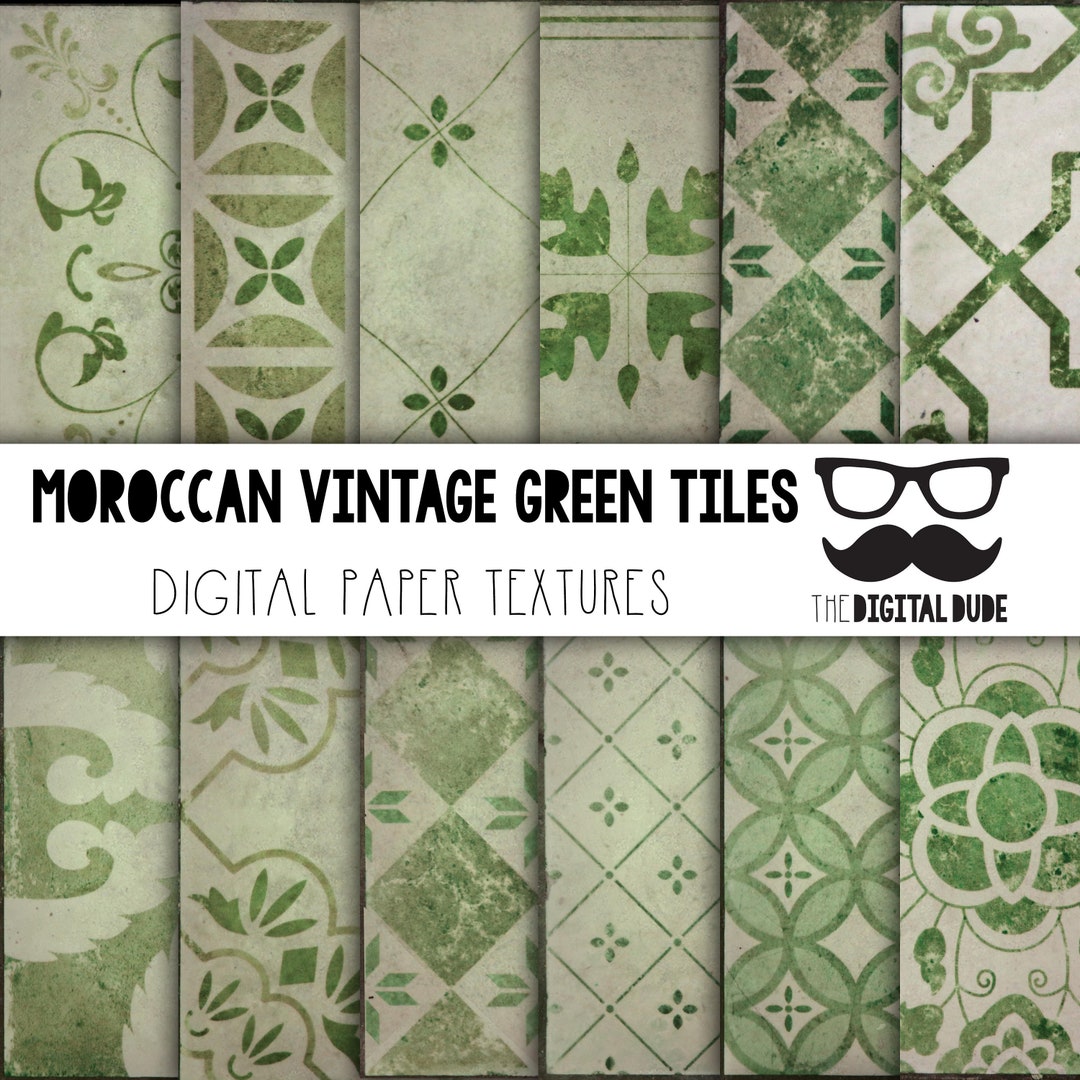 Green Moroccan Vintage Tiles, Premium Digital Paper, Printable ...