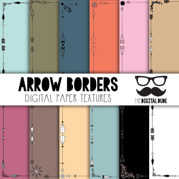 Arrow Borders Premium Digital Paper, Printable Scrapbook Paper Set, Arrow Borders Texture, Instant Download