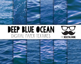 Deep Blue Ocean, Premium Digital Paper, Printable Scrapbook Paper Set , Deep Blue Sea Texture, Instant Download