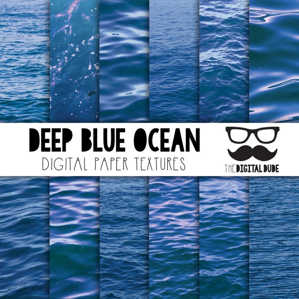 Deep Blue Ocean, Premium Digital Paper, Printable Scrapbook Paper Set , Deep Blue Sea Texture, Instant Download