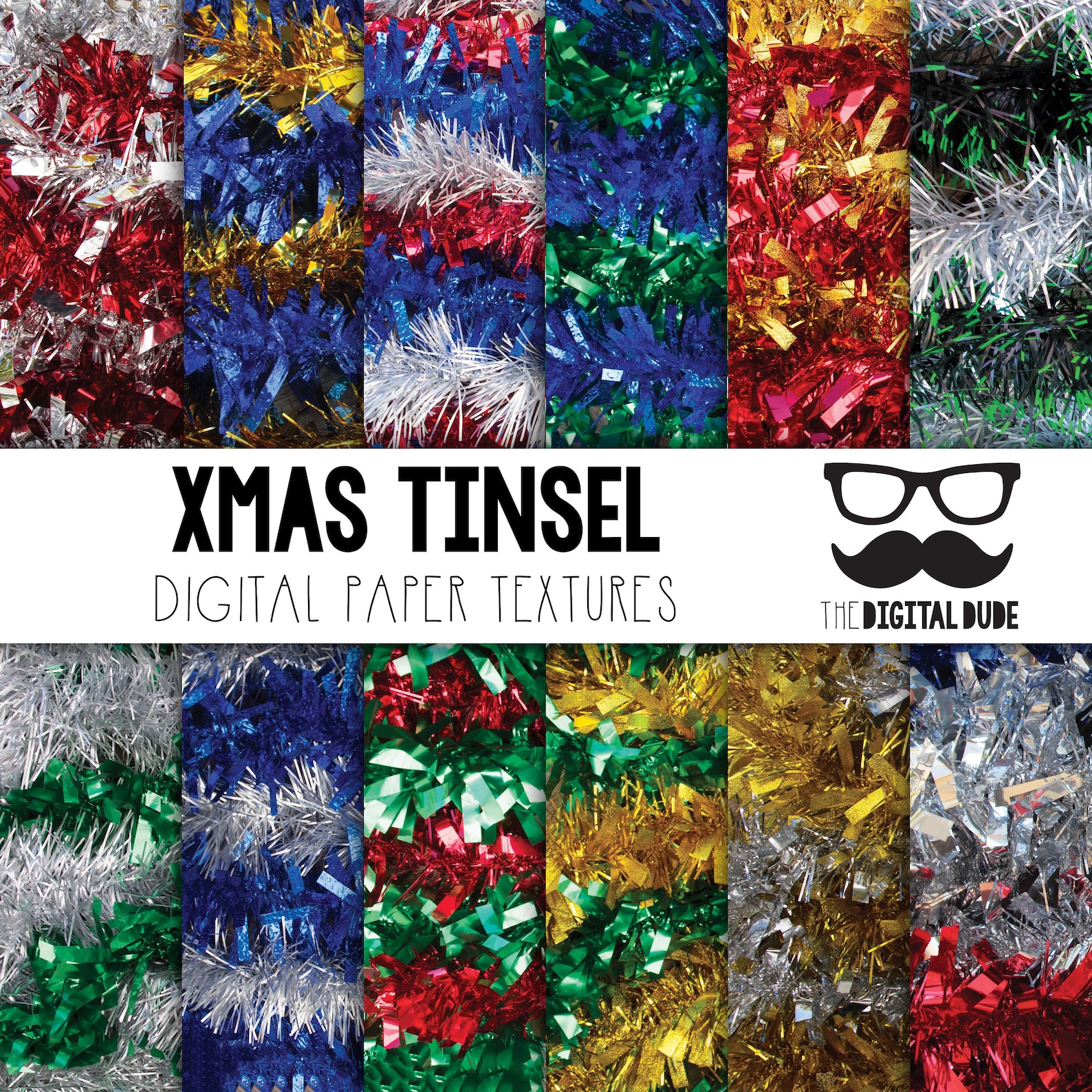 Xmas Tinsel, Premium Digital Paper, Printable Scrapbook Paper Set