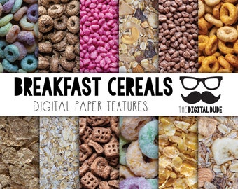 Papel digital de cereales para el desayuno: conjunto de texturas para scrapbooking (descarga instantánea)