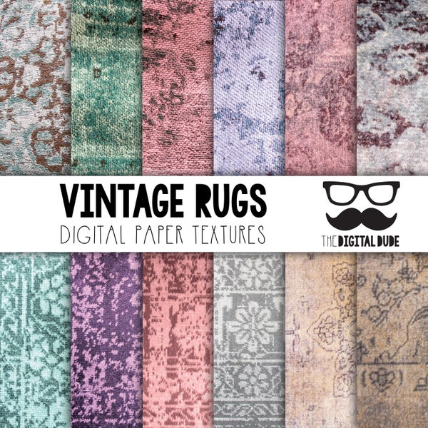 Vintage Rugs Premium Digital Paper, Printable Scrapbook Paper Set, Vintage Rug Texture, Instant Download