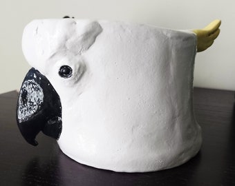 Cockatoo Ceramic Pot. Cockatoo Storage Jar