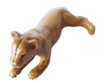 Lioness Ceramic Ornament. Pottery Lioness Sculpture