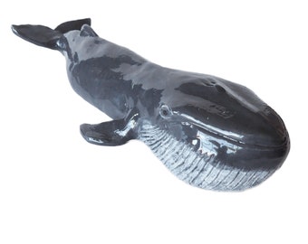 Whale Ceramic Sculpture, Blue Whale Ceramic Ornament.