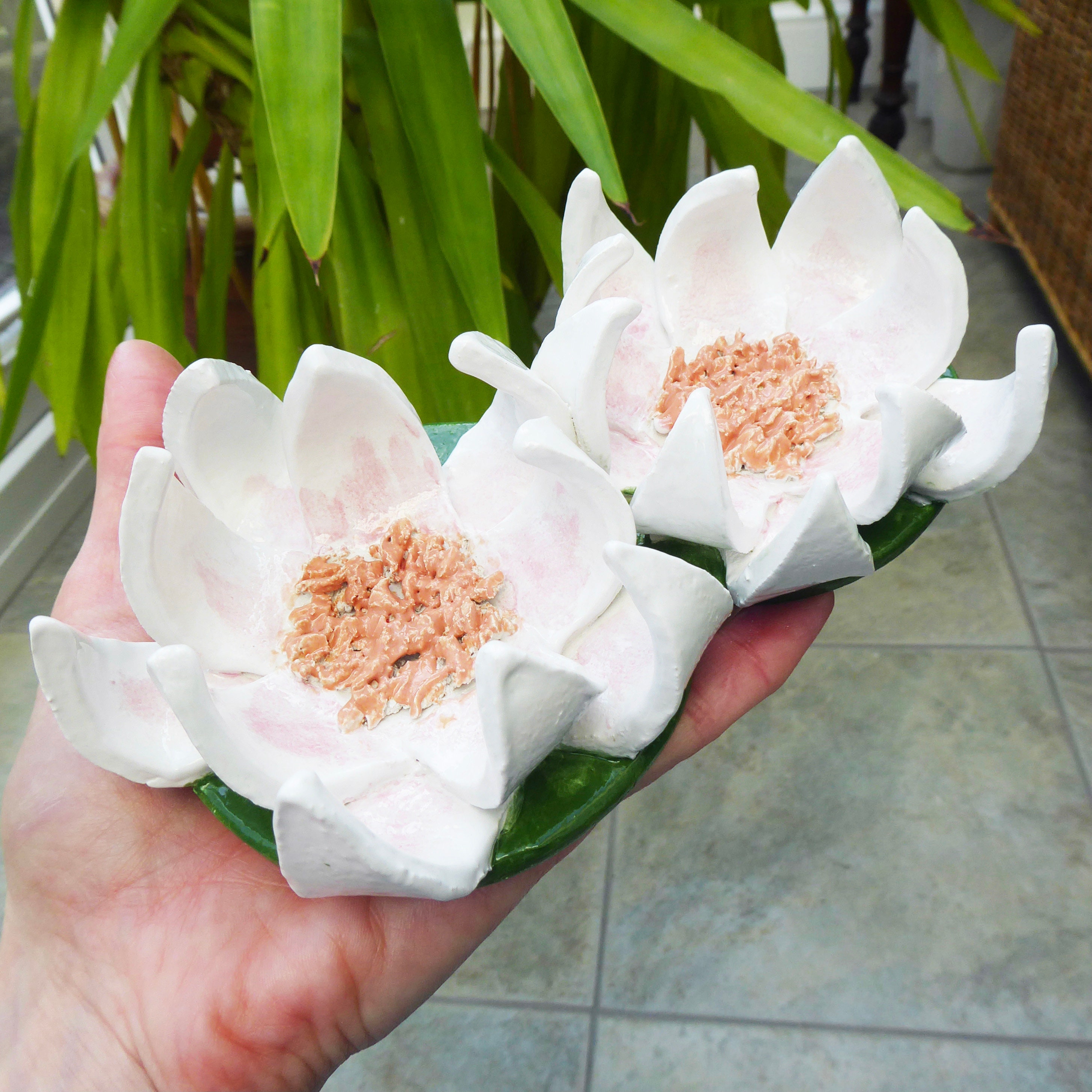 Waterlilies Lotus Ceramic Ornament Ceramic Flowers Ceramic Etsy