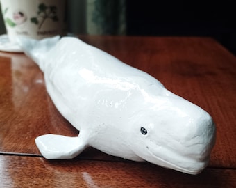 Beluga Whale Ceramic Ornament, Hand Sculpted and Unique Artwork