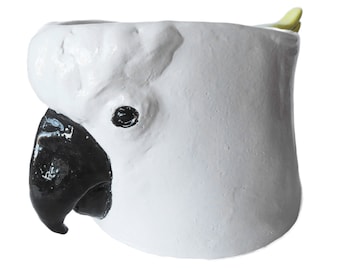 Cockatoo Ceramic Pot. Cockatoo Storage Jar