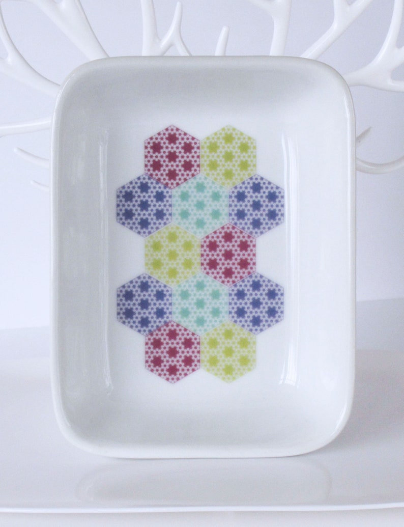 Many Uses Tableware Stationery etc Jewellery 13 x 9.5cm Pastel Patchwork Pattern Ceramic Dish