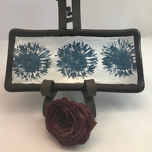 Hand Painted, Fused Glass Dishes, Blue and Gray/Silver, Food Safe, Sushi dish, soap dish, spoon rest, handmade