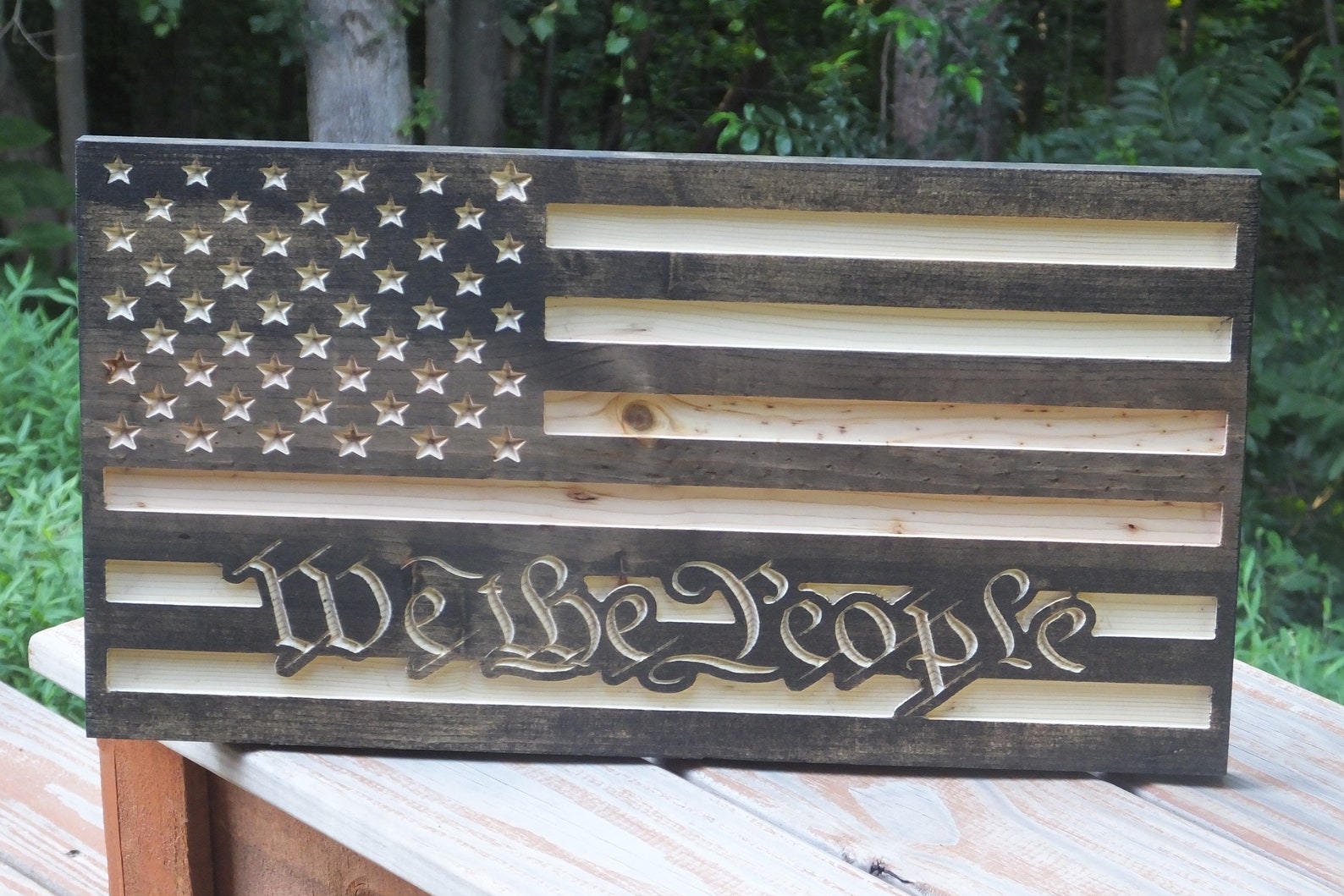 CNC Carved Flag Wooden American Flag USA Flag Rustic Style Etsy