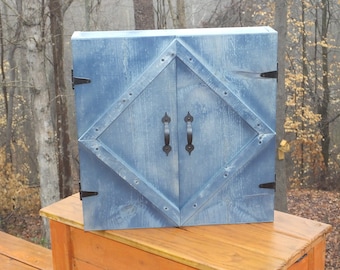 Dartboard Cabinet, rustic style in distressed blue